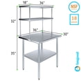 thumbnail image 3 of 36" Long x 30" Deep" Stainless Steel Work Table With 18" Wide Double Tier Overshelf | Metal Kitchen Prep Table & Shelving Combo, 3 of 9