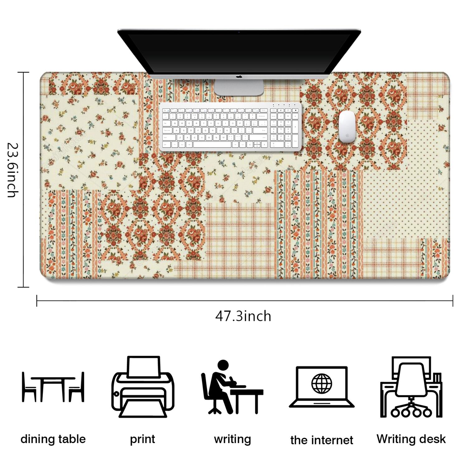 Long Mouse Pads for Desk,Pioneer Flower Floral Print Pattern Desk Mats on Top Of Desks, Desk Mouse Pad Extra Large with 3mm Non-Slip Base and Stitched Edge for Gaming,Office,Work,Home 47.3"x23.6"