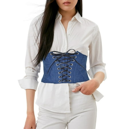 Yanyanz Belts for Women  Womens Denim Underbust Elastic Waist Blue And Black Belt Corset  Fashion Belts A One Size