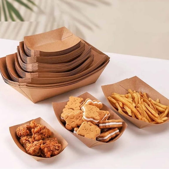 Disposable Kraft Paper Food Box | Greaseproof Leakproof Brown Open Tray | Waterproof Laminated Microwave Safe | Large Capacity 16x12x5cm | Takeout Catering | 100 Pack