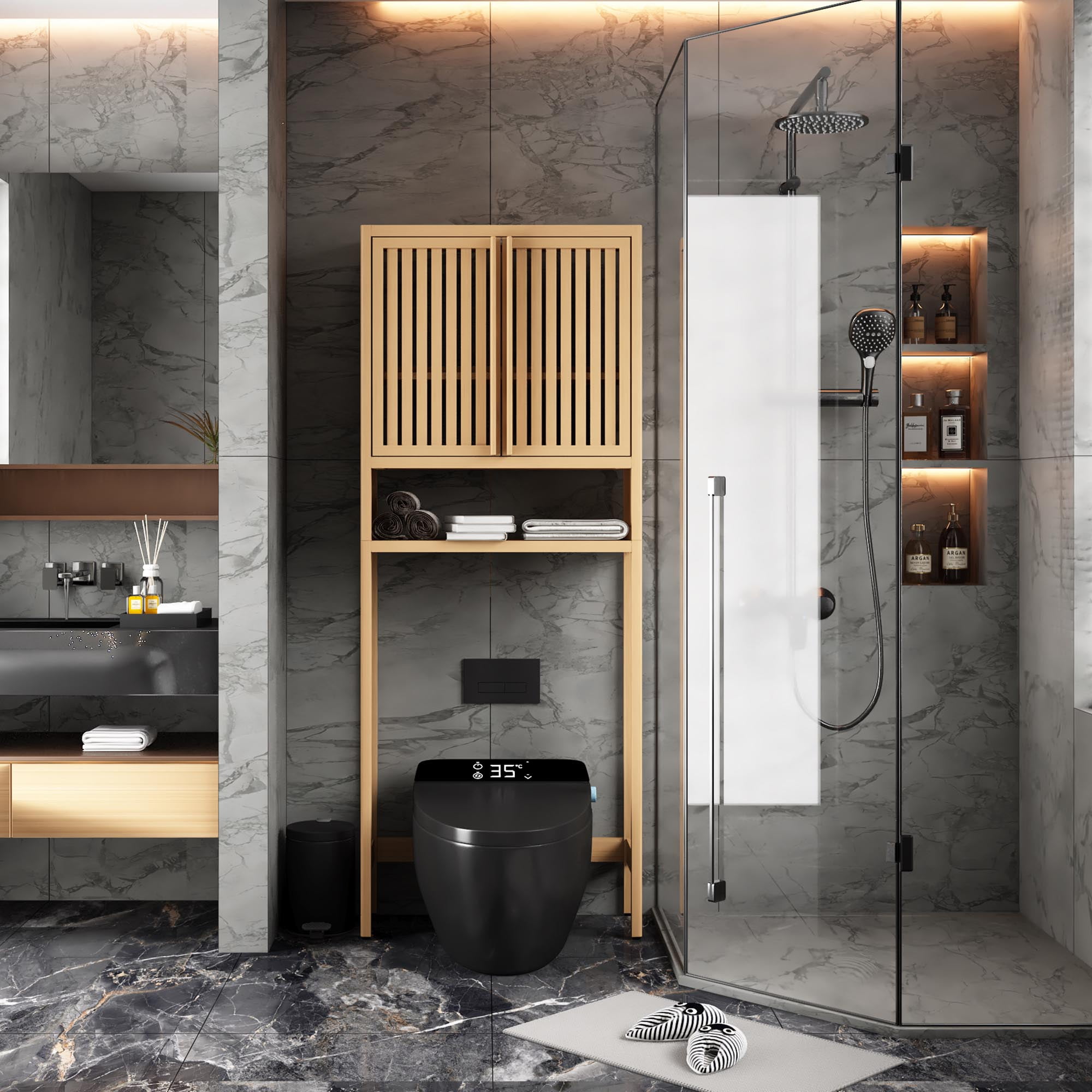 Space Saving Beautiful Finish Large Capacity Bathroom Organizer Freestanding