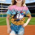 thumbnail image 2 of Girls Shirts Short Sleeve Baseball Graphic Print Casual Crew Neck Tee for Toddler Youth Kids Pink 4 Years-5 Years, 2 of 4