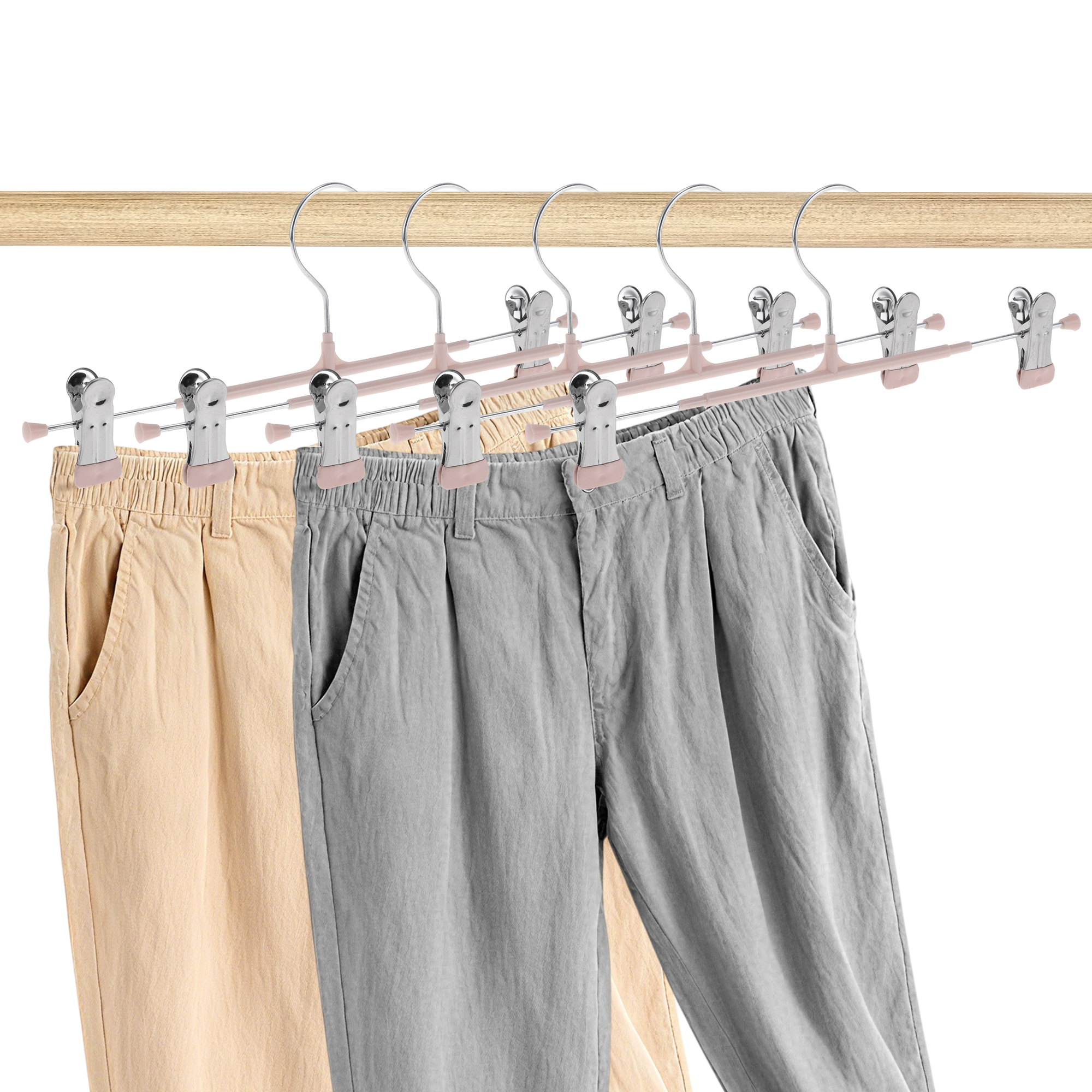 Unique Bargains 5 Pcs Pants Hanger with Clips Non-slip Garment Hanger Apricot
