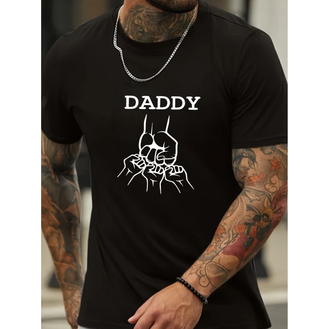 DADDY Print T-shirt, Men's Breathable Comfy Short Sleeve Tee, Men's Clothing For Summer Outdoors