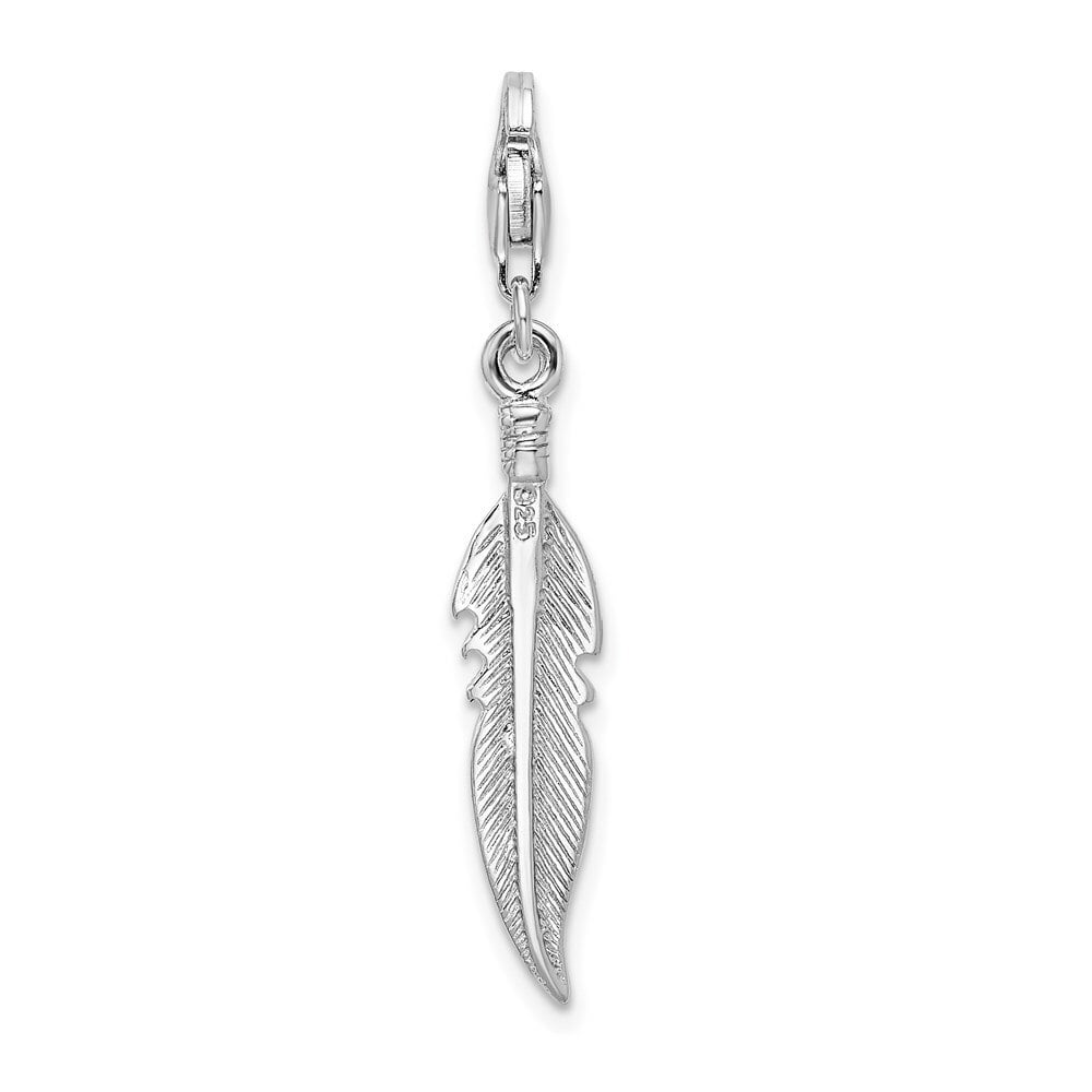 Beautiful Sterling silver 925 sterling Sterling Silver 3-D Polished Feather w/Lobster Clasp Charm