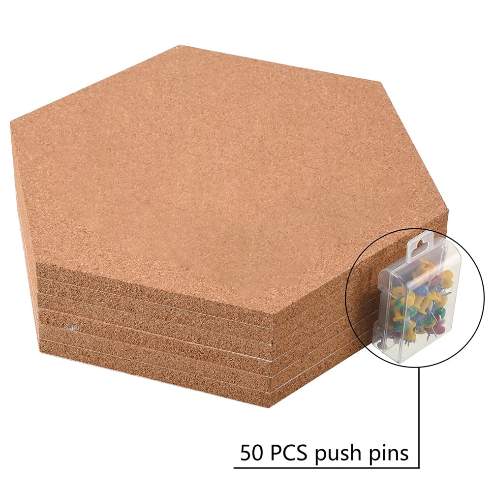 Qomolangma 12 Pack Hexagon Cork Board 12" x 10.2"-1/2" Thick Wall Bulletin Boards Cork Tiles Self-Adhesive Corkboards with 100PCS Push Pins for Wall