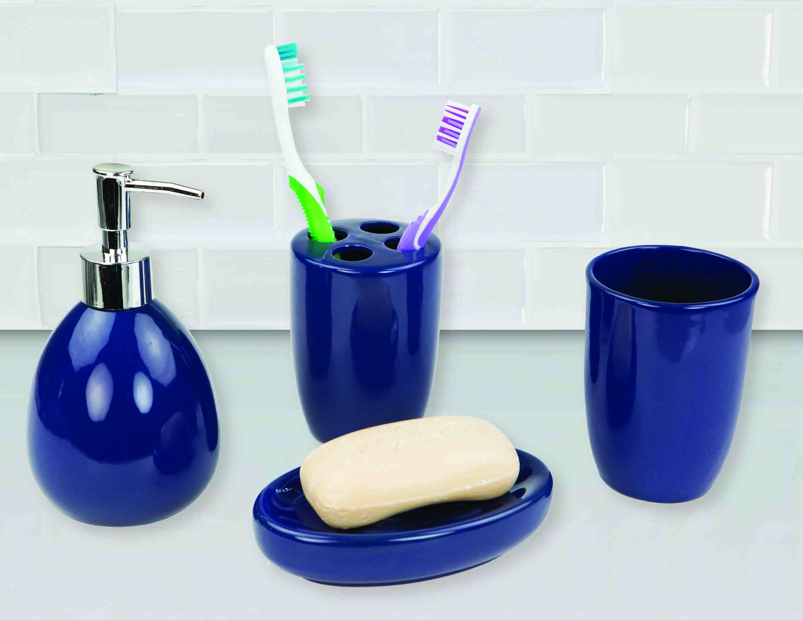 WLOWS Ceramic Full Bathroom Accessories 4-Piece Set-Toothbrush Holder Tumbler Pump Dispenser Soap Dish Three Colors To Choose,Orange