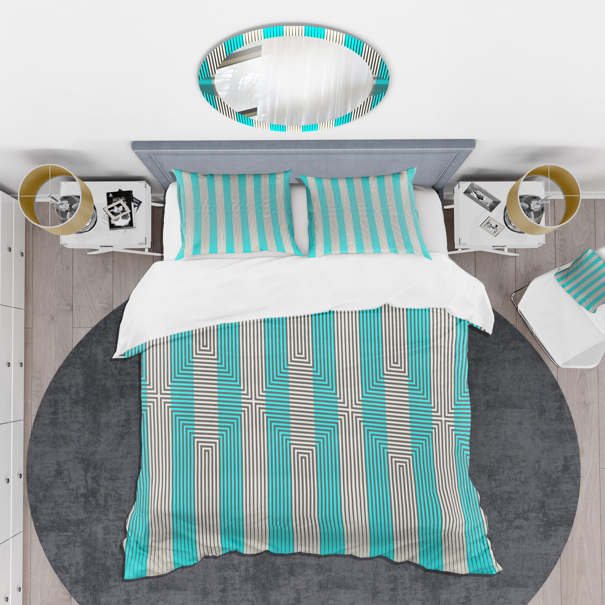 Designart 'Light Blue Striped Pattern' Mid-Century Modern Duvet Cover Set