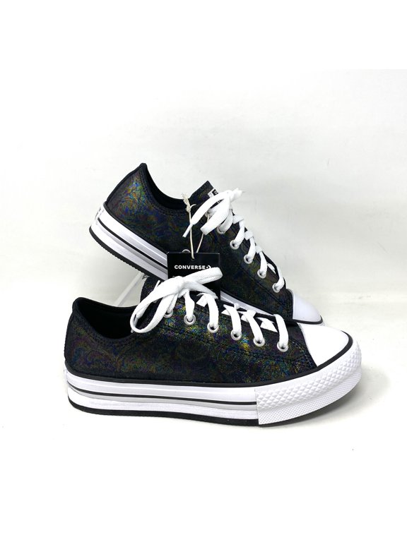 CTAS Eva Lift Platform Low Top Black Women's Iridescent Leather 671518C