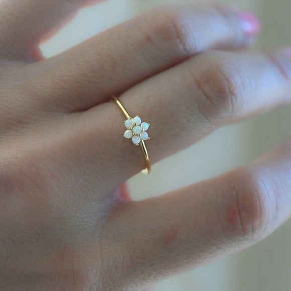Dainty Opal Ring, Opal Stacking Ring, White Opal and CZ Ring, Gold Opal Ring, Sterling Silver Opal Ring, Delicate Opal Ring, Bridesmaid Gift