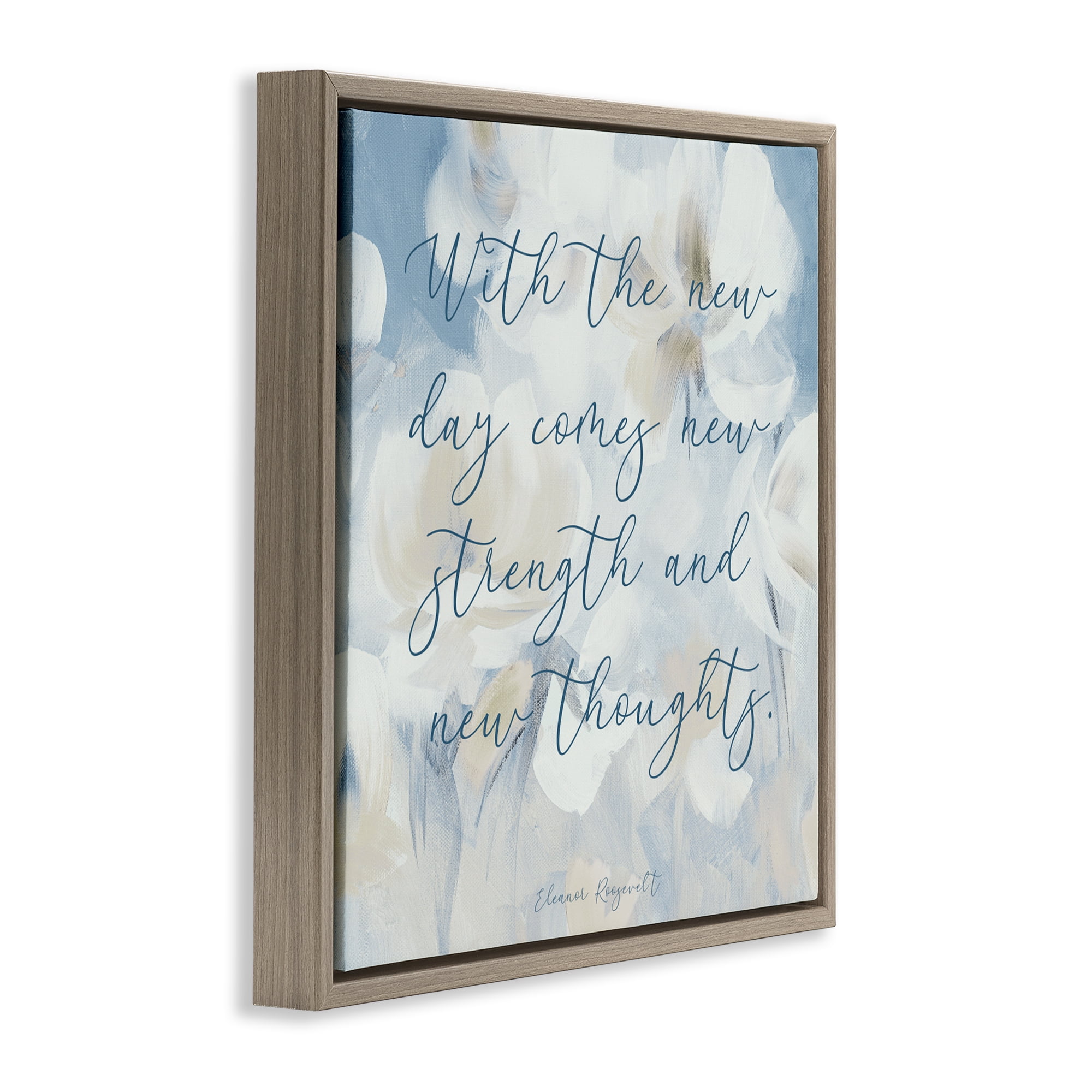 Stupell Industries Strength & New Thoughts Quote Brown Framed Floater Canvas Wall Art, design by Lanie Loreth