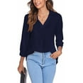 thumbnail image 3 of MAWCLOS Womens 3/4 Sleeve V Neck Shirts Lapel Tunic Tops Casual Work Tops Classic Solid Color Blouse Loose Fit, 3 of 6