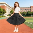 thumbnail image 5 of Rggeeun Child Girls Skirt Solid Color Pleated Ruffle Elastic High Waist Knee Length A Line for Summer Holiday Casual Skirts,Black,4-5 Years, 5 of 7