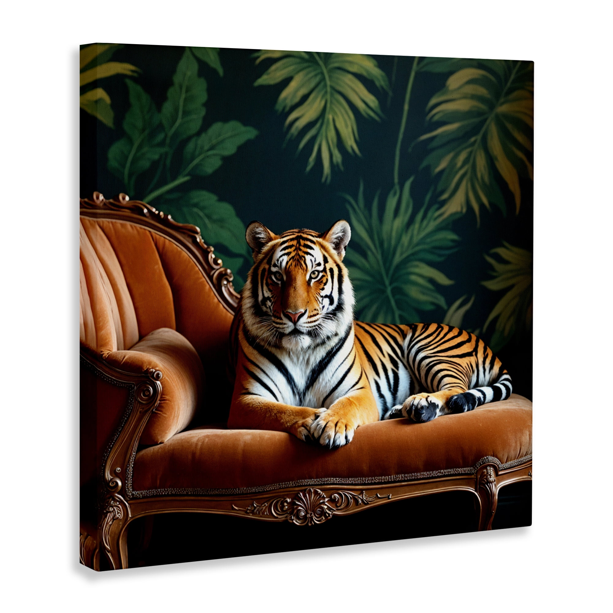 Tiger Lounging on Chaise Canvas Wall Art, design by Lettered and Lined