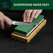 Royal Craft Wood Premium Whetstone Sharpening Kit, 2 Side Grit 1000/6000 Waterstone - Professional Grade Whetstone Set with Knife Sharpening Angle Guide and Non-Slip Bamboo Base (White/Green)