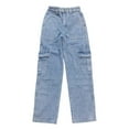 thumbnail image 4 of Bibifish Womens Jeans Dark Blue Elastic Waist Cargo Tapered Denim Pants Multi-Pocket Detail Relaxed Fit Casual Daily Wear Trendy Jeans, 4 of 5
