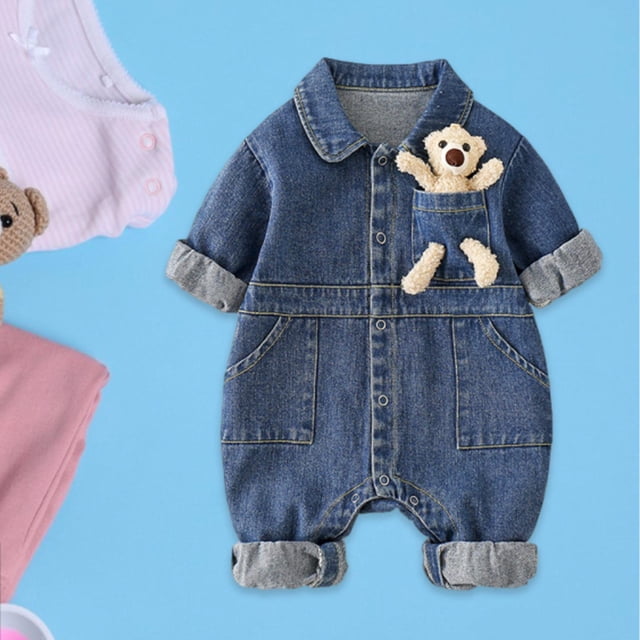 Mameluco de los bebés,Mameluco vaquero de manga larga para bebés y niñas primavera,Traje de mono para bebé Ropa de bebé Mameluco hecho a mano,Mono Infantil de Moda con para altura 66cm