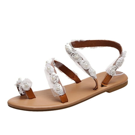 

Luiyenes Ladies Beach Print Sandals Shoes Open Breathable Summer Sandals Toe Slip-On Flowers Flat Women s sandals