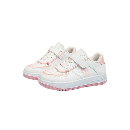 

Fangasis Children Sneakers Breathable Running Shoe Comfort Trainers Kids Flats Gym Non Slip Sport Skate Shoes White Pink 11.5C