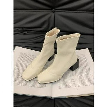 

HHH French Style Temperament Brown High Heels Thin Booties Women s Shoes 2024 New Spring and Autumn Boots Stitching Martin Boots