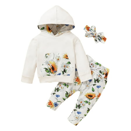 

Kucnuzki 9 Months Baby Girl Fall-Winter Outfits Pants Sets 12 Months Long Sleeve Lemon Prints Hooded Tops Elastic Lemon Prints Pants Headband 3PCS Set White