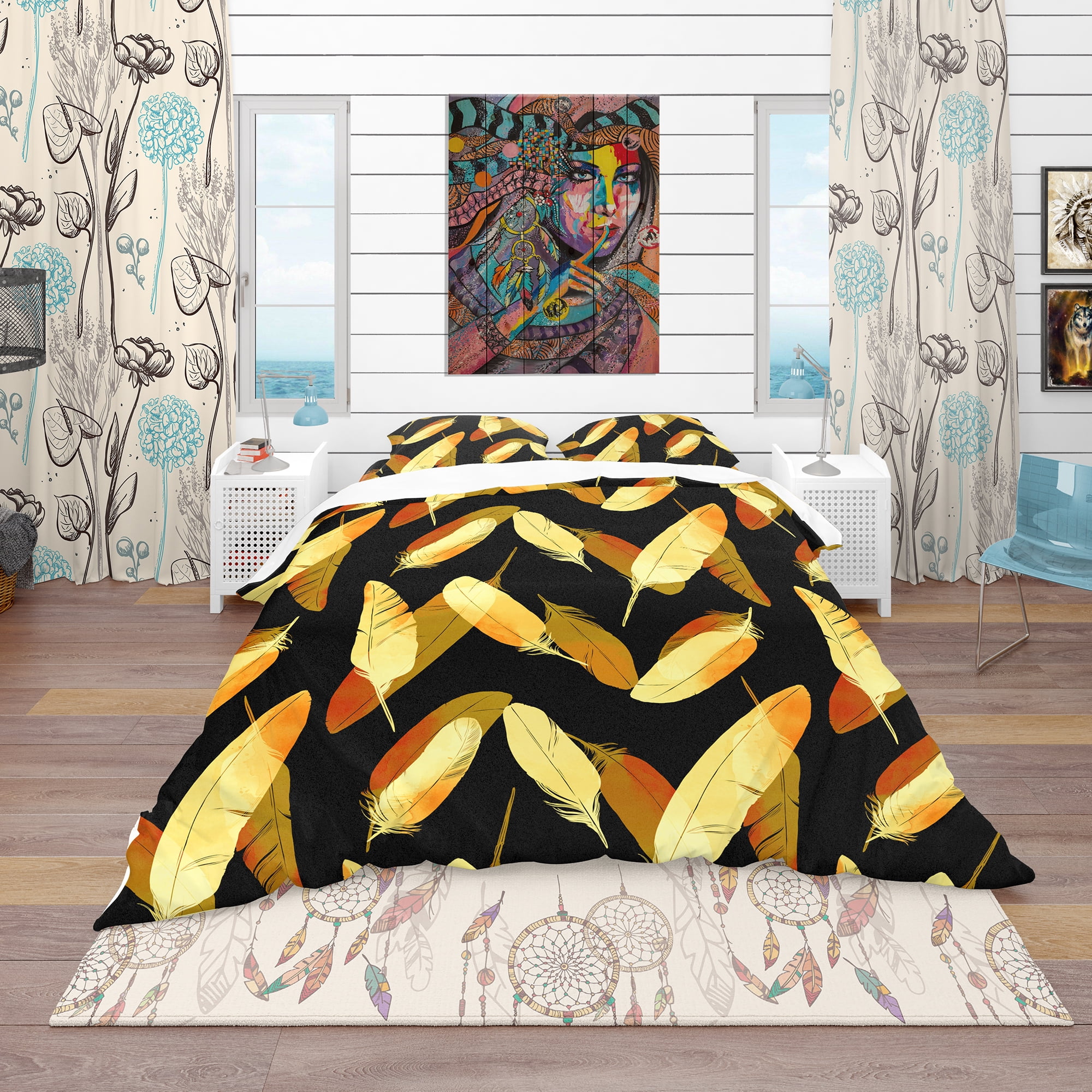 Designart 'Bird Feathers Pattern' Southwestern Duvet Cover Set