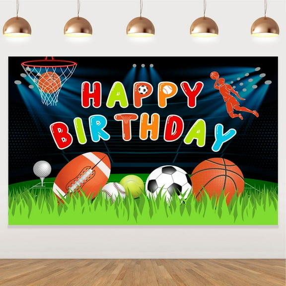 Photo Backdrop Party Banner for Birthday, Sports Birthday Backdrop Football Soccer Basketball Theme Birthday Party Decoration Banner Photography Backdrops Props for Boys Kids Birthday Party Supplies