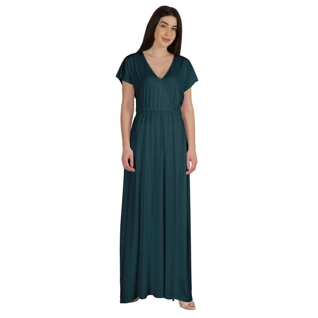 Inkmeso Robe Maxi en Jersey Style Portefeuille Taille Froncée Été Décontractée Classique Longue