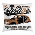 thumbnail image 1 of Cars Throw Pillow Cushion Cover, Old Garage Mechanical Auto Repairs Truck Company Skull Grunge Display, Decorative Square Accent Pillow Case, 20 X 20 Inches, Pale Brown Black White, by Ambesonne, 1 of 2