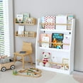 thumbnail image 6 of Yoneston Kids 3-Tier Bookcase with Wood Rails, Children's Standing Display Bookshelf for Playroom, Bedroom, Nursery, White, 6 of 16
