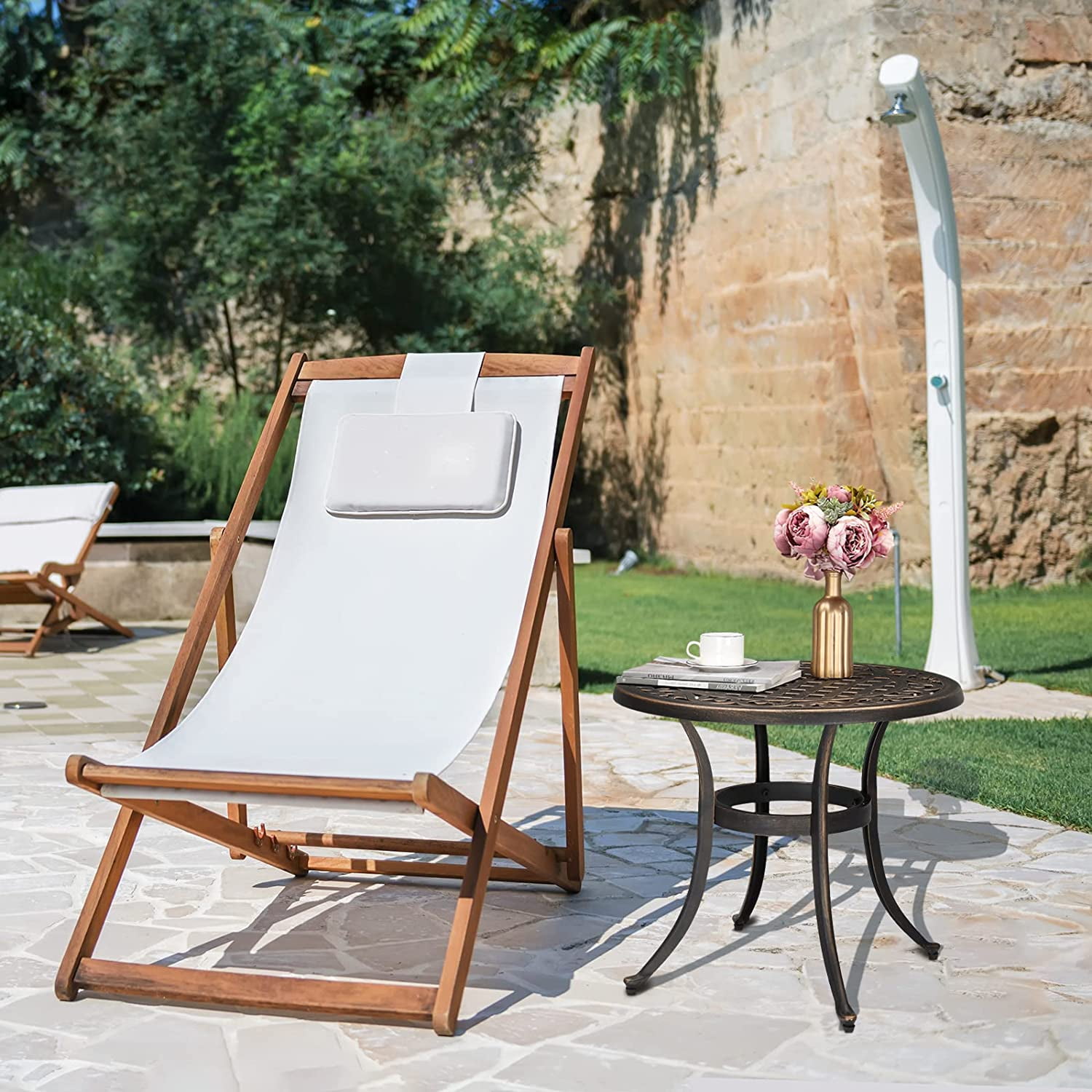 VINGLI Outdoor Traditional Weather-Resistant Cast Aluminum Circle End Table, Bronze