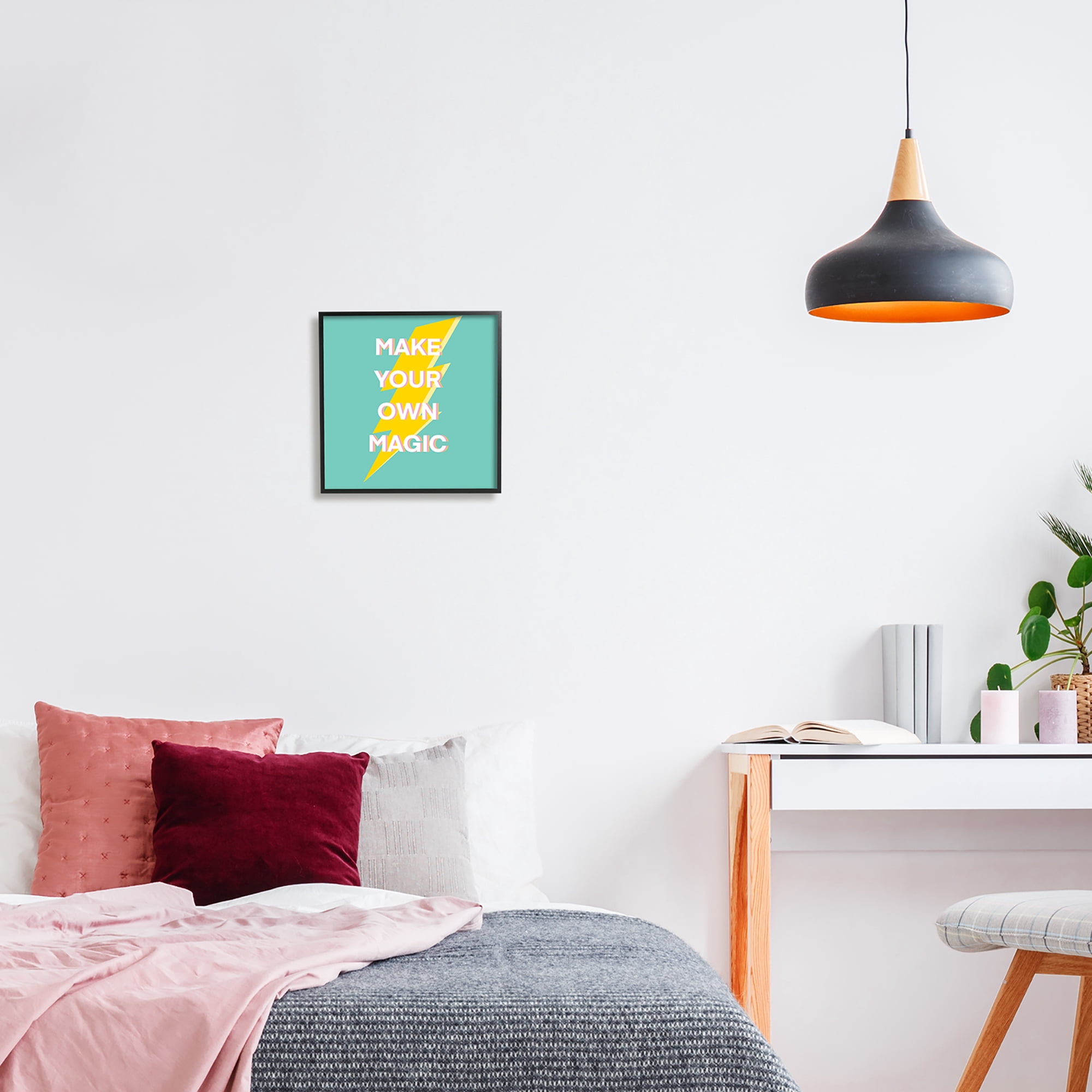Stupell Industries Make Your Own Magic Lightning Bolt Inspirational Painting Black Framed Art Print Wall Art