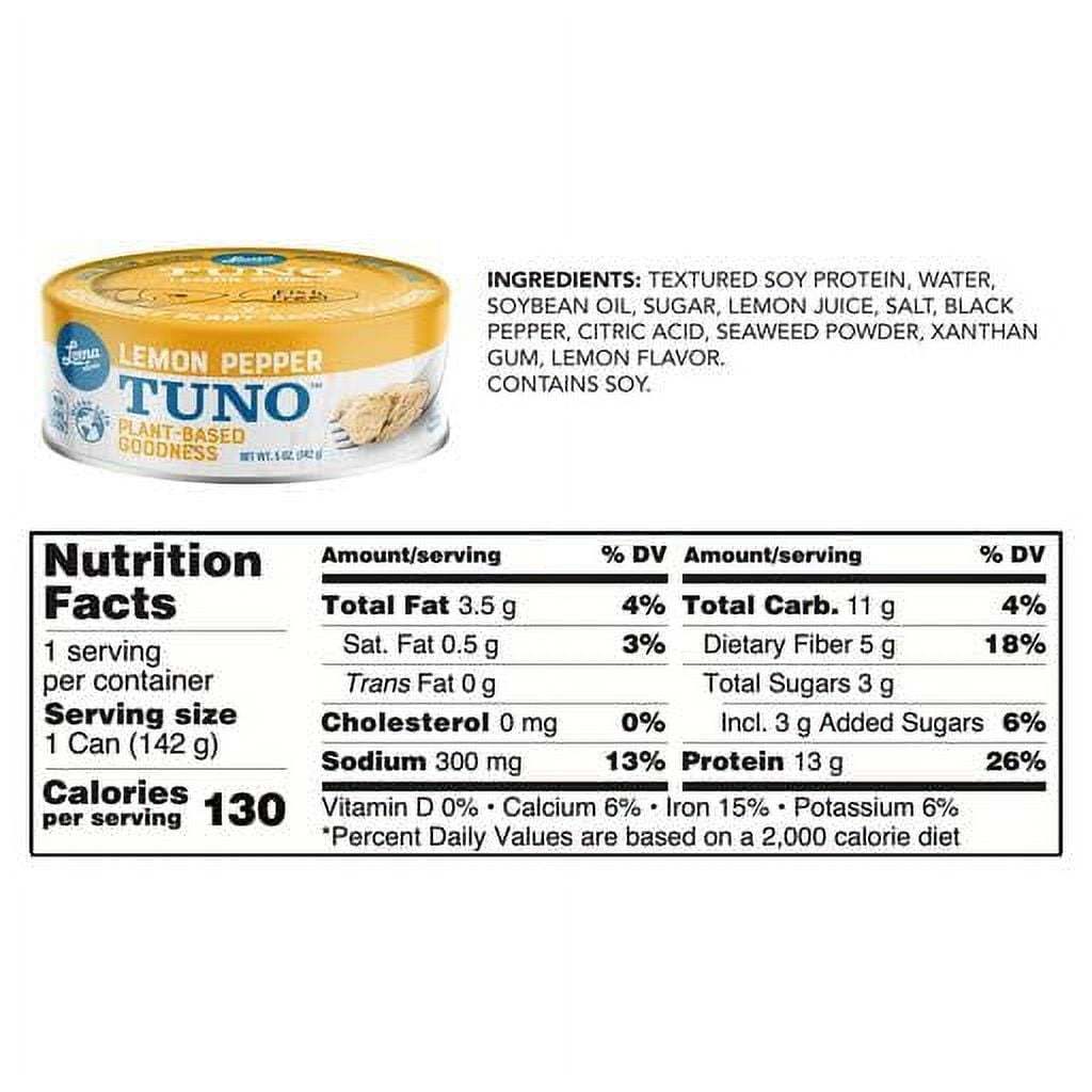 Loma Linda Tuno - Plant-Based - Lemon Pepper (5 oz.) (6-Pack ) - Non-GMO, Ocean Safe, Omega 3, Seafood Alternative