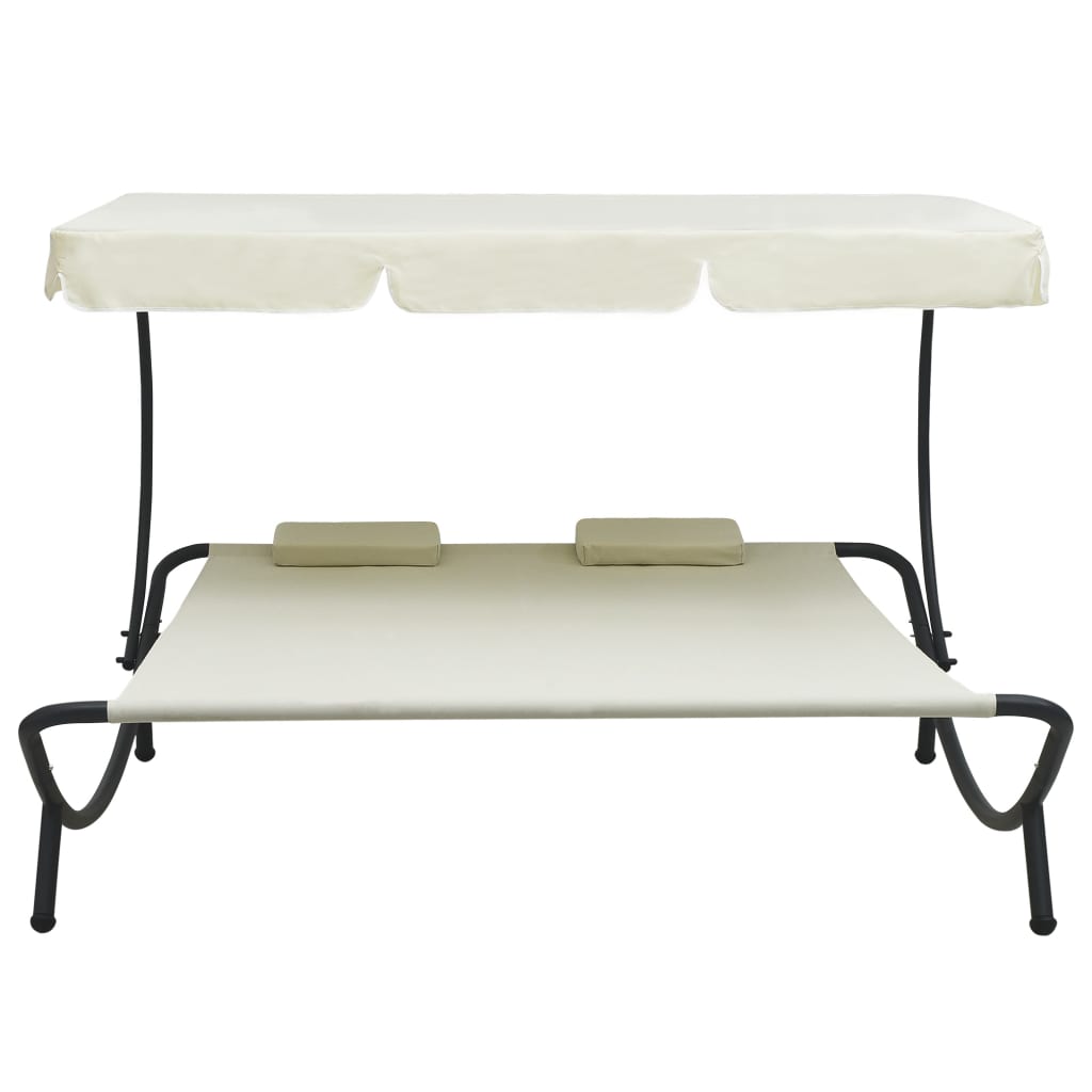 Patio Double Chaise Lounge Sun Bed with Canopy and Pillows,Outdoor Daybed Reclining Chair (White) - image 2 of 7