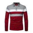 thumbnail image 1 of Paille Men Striped Splicing Polo Shirt Long Sleeve Lapel Neck Tops Button Up Color Block Shirt, 1 of 2
