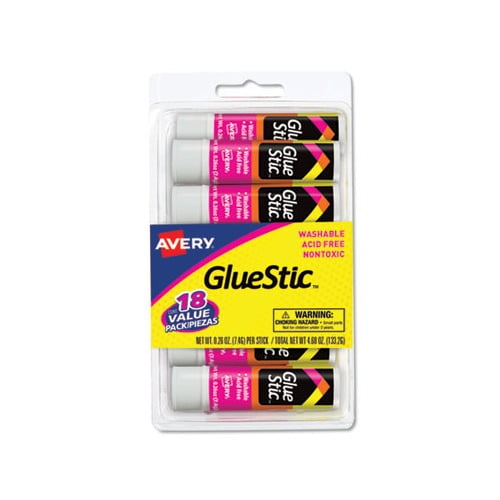 Permanent Glue Stic Value Pack 0.26 oz, Applies White, Dries Clear, 18/Pack