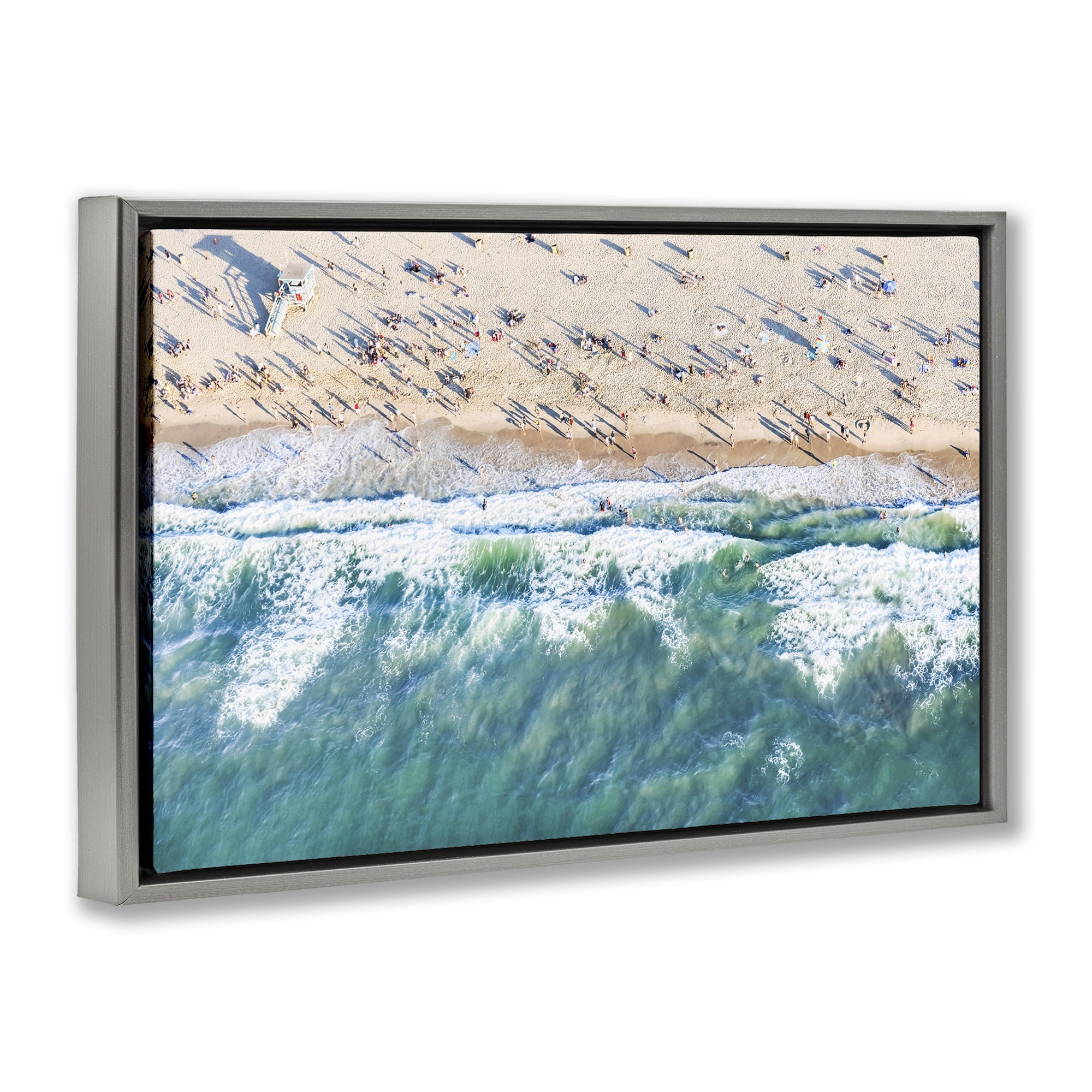 Stupell Industries Aerial Tide Beach Foam Nautical & Beach Photography Gray Floater Framed Canvas Art Print Wall Art, 25 x 17