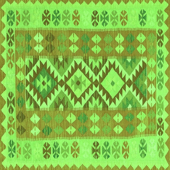 Ahgly Company Indoor Square Southwestern Green Country Area Rugs, 7' Square