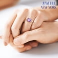 thumbnail image 4 of Jewelili Rose Gold Flash Plated Sterling Silver 9mm Cushion Cut Amethyst and Round Created White Sapphire Halo Double Row Ring, Size 7, 4 of 10