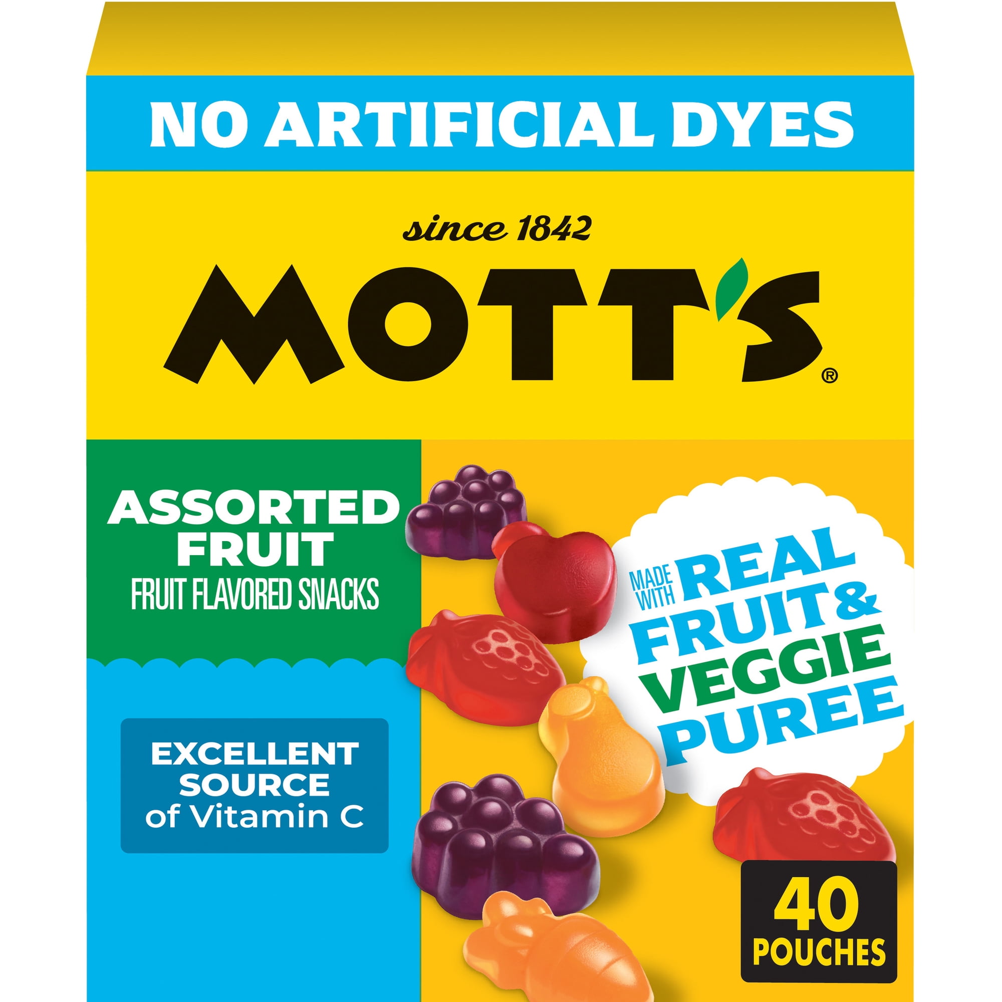Mott's Gluten Free Assorted Fruit Flavored Snacks, Made with Real Fruit Puree (40 Pack)