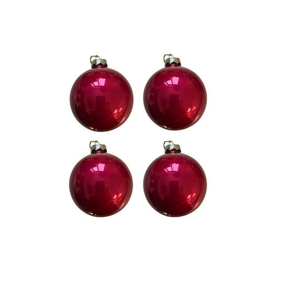 Whitehurst Pearl Finish Glass Christmas Ball Ornaments - 4.75" (120mm) - Raspberry - 4ct