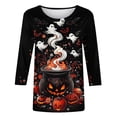 thumbnail image 5 of thefmos Women's 3/4 Sleeve Halloween Print T-Shirt Casual Loose Fit Spooky Season Round Neck Graphic Tops Fashion Fall Outfit, Black M, 5 of 5