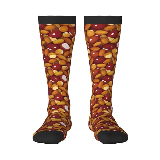 Fotbe Almond Nuts Calcetas Divertidas Estampadas para Hombre y Mujer, Calcetas de Algodón hasta la Rodilla para Caminar, Correr, Enfermería y Embarazo