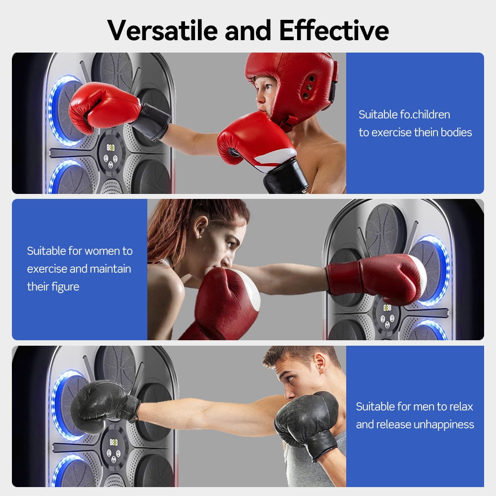 Smart Music Boxing Machine - Bluetooth Speaker, LED Light Effects, 9 Workout Modes, Velcro/Nano-adhesive Installation, Durable ABS/PU Target for Home Gym Fitness & Stress Relief