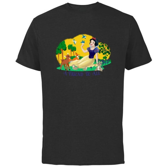 Disney Princess Snow White and Animals A Friend to All - Short Sleeve Cotton T-Shirt for Adults - Customized-Black