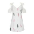 thumbnail image 4 of USSUMA Dress for Women Wedding Guest, Women Lace Cold Shoulder Dress Summer Trendy Short Sleeve Feather Print Dresses V Neck Midi Knee Length Sundress, 4 of 5
