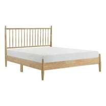 Lika Full Platform Bed, Vertical Slatted Headboard, Natural Brown Wood