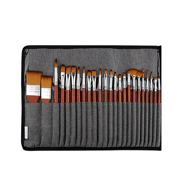 Juego de pinceles para pintar óleo, acuarela, acrílico, madera, con bolsa de lona, 25 unidades, HB‑8620BB, color caoba