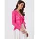 thumbnail image 4 of Cárdigan corto con lazo en la parte delantera para mujer Dobladillo con volantes Top transparente de encaje floral Rosa Caliente S, 4 of 6