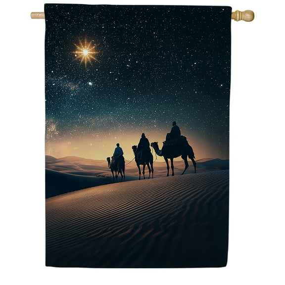 America Forever Three Wise Men Nativity House Flag, 28 x 40 inch Double Sided, Desert Journey Star of Bethlehem Christmas Holy Night Winter Religious Holiday Outdoor Yard Decoration Banner